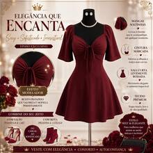 Elegant Plus Size Short Loose-Fit Summer Dress, Stretchy, Shaping, Fitted Waist, Adjustable Bust, Enhances And Lifts Breasts, Back With Tie, Sizes 2XL, 3XL And 4XL - 紅色 - 查看 10