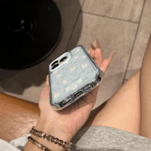 Funda de teléfono con estampado de conejo floral azul, carcasa transparente a prueba de golpes con borde ondulado, compatible con todos los modelos de 15/14/13 (sin cordón incluido) - Celeste - Ver 5