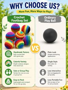 Handmade Crochet Bean Bag Set, Rainbow Yarn Bean Bags, Outdoor Lawn And Garden Game Toys, Portable Bean Bag Balls, Suitable For Solo Practice, Group Games, Backyard Picnics, Parties And Travel Fun - Multicolor - View 3
