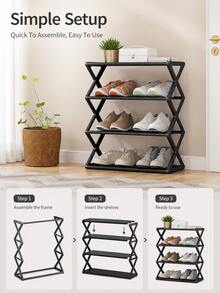 1pc Back To School Dorm Essentials Modern Minimalist Shoe Rack, Solid Color X-Shaped Side Frame Open Metal Storage Shelf, Space-Saving 4-Tier Shoe Organizer, Suitable For College Dorm, Entryway And Bedroom - Multicolor - View 4