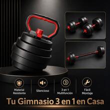 Mancuernas Redondas Ajustáveis 10 kg 3 em 1 com Barra e Pesa Russa, Set Ginásio em Casa Antiderrapante Silencioso Antigolpes, Ideal para Principiantes e Avançados, Treino de Força e Corpo Completo em Casa e Residência - 10 kg - Ver 9