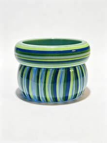 2 piezas de brazaletes anchos de acrílico a rayas estilo macaron, estilo INS, dulces, coloridos, brillantes, de resina, apilables - traje a rayas - Ver 4