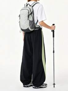 NBCT Women's Colorblock Side Stripe Hiking Pants, Elastic Drawstring Waist Long Pants, Outdoor Hiking Climbing Commuting Casual Multi-Scenario Wear - Black - View 5