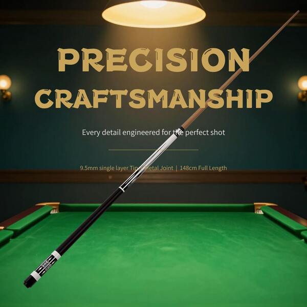 Handmade Maple Billiard Cue 1/2 Split Shaft Seamless Joint 9.5mm Tip 148cm Comfortable Grip For American 9-Ball/Billiard Competition And Training