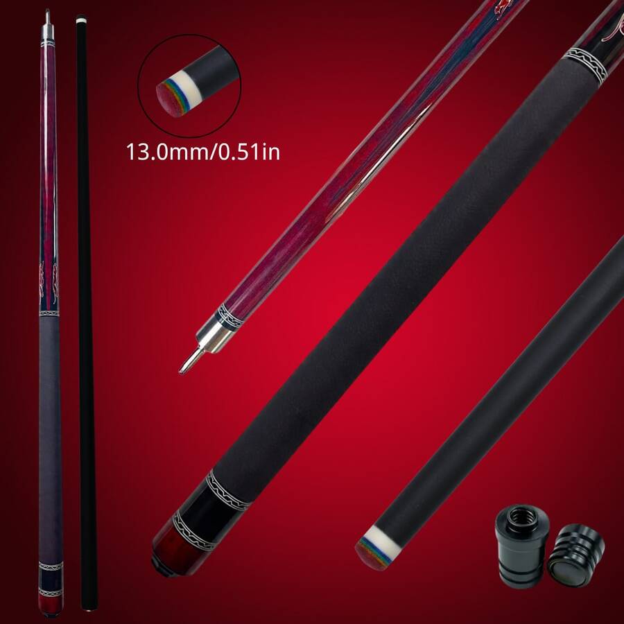 2支裝碳纖維撞球桿，12.5mm桿頭，長度148cm，19盎司，適合練習與初學者 - 黑色 - 查看 1