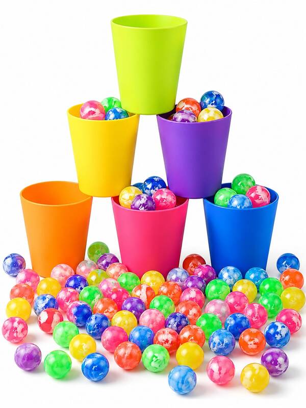 20pcs/10pcs Multicolor Reusable Plastic Throwing Cups, Cloud-Shaped Bouncing Balls, Outdoor Lawn Picnic Throwing Game Supplies, Adult Group Bar Party Game Set, Party Throwing Challenge Game Set