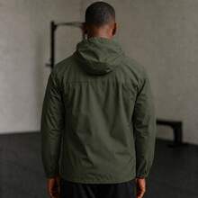 Men's Waterproof Windbreaker With Removable Hood Black Sports Jacket For Gym Or Running - 軍綠色 - 查看 2