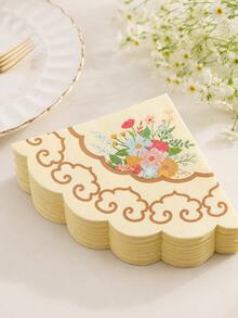 20pcs Elegant Gold Embossed Floral Butterfly Napkins, Scalloped Edge, Disposable, Suitable For Birthday Party, Spring Tea Party Decoration, Shower Party, Wedding, Bridal Shower, Paper Table Setting - Paper Napkin - View 4