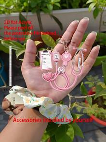 2D Flat Acrylic Keychain, Pink Stethoscope + Blood Pressure Monitor Set, 1pc, Medical Style Healing Pendant, Ideal Gift For Nurses, Doctors And Medical Enthusiasts, Lightweight And Soft - Multicolor - View 4