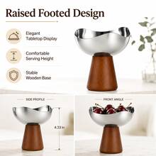 1pc/2pcs/3pcs Stainless Steel Snack Bowl With Wooden Base, Elegant Dessert Cup, Suitable For Nuts, Fruit, Ice Cream And Party Table Decoration - Bowl - View 4
