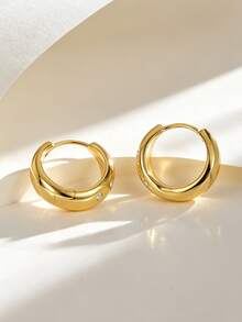 18K Gold Plated Chunky Teardrop Huggie Hoop Earrings, Pave Dot Zirconia Click Hoops Modern Daily Jewelry For Women - Gold 2 - View 5