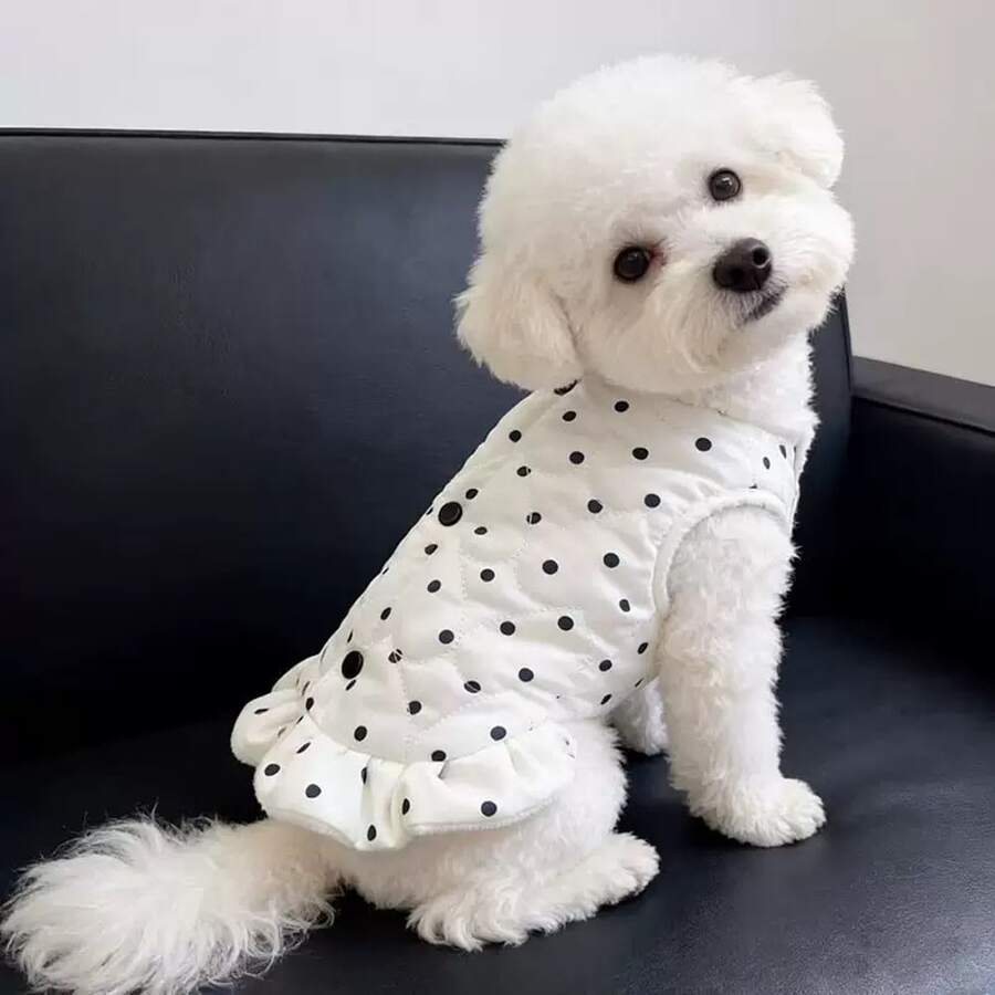 1 pieza Abrigo de una pieza de felpa para mascotas con enganche para correa para uso al aire libre (cuerda no incluida), adecuado para perros y gatos de tamaño extra pequeño y mediano - Blanco y Negro - Ver 1