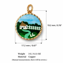 1pc Exquisite Pastoral Style, 14k Gold Plated Copper Material, Gold Edge Printed Pendant, Suitable For Women's DIY Jewelry - Multicolor - View 7