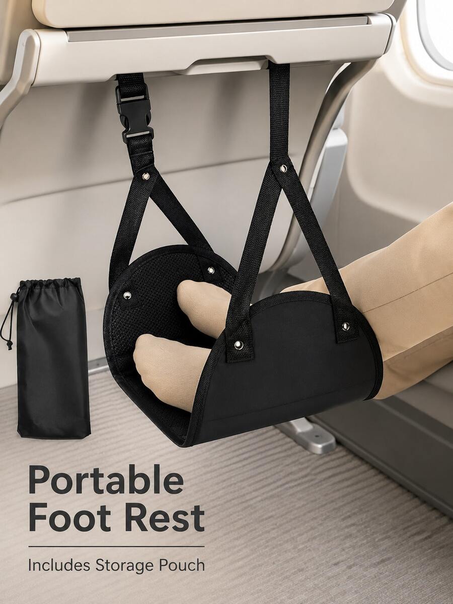 1pc Adjustable Airplane Footrest Strap, Travel Essential, Adjustable Airplane Foot Pedal, Adjustable Airplane Foot Hammock, Dual Use For Office And Home - Multicolor - View 1