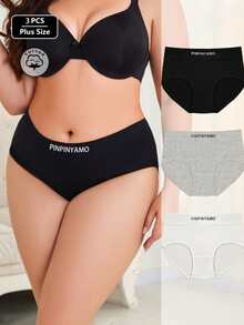 3pcs Set Plus Size Women Breathable Letter Print Lifting Triangle Briefs - Multicolor - View 7