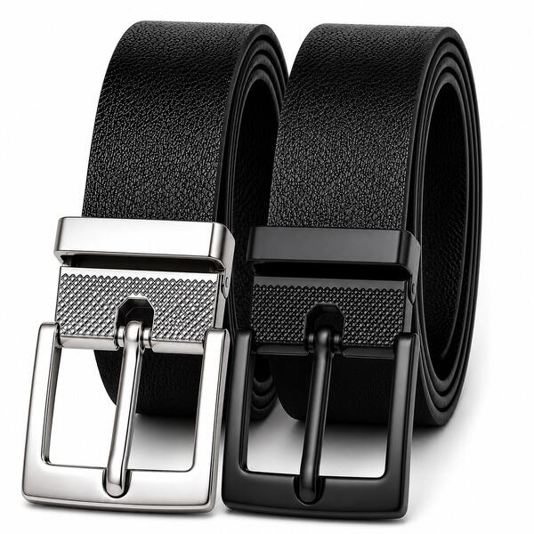 Kit 2 Cinto Masculino Couro Sintético Ajustável com Fivela Preta e Níquel Removível – Estilo Casual Social Sport Fino
