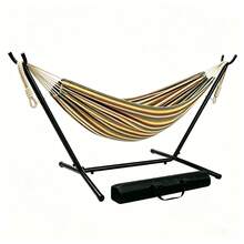 Camping 2-Person Hammock 600LBS, Portable Steel Stand Set For Outdoor Lawn Terrace, Brown Stripe - Brown - View 9