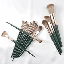 Exquisite Packaging Box + 13pcs + 1pc, Dark Green Soft Bristle Makeup Brush Set With Wooden Handle, Powder Blush Eyeshadow Full Set Professional Makeup Tools - A - View 6