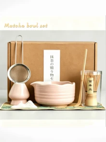 1pc/4pcs/7pcs Set Gradient Green/Pure Pink Japanese Kiln-Fired Matcha Tea Set, Other Tea Sets, Complete Matcha Tool Set, Full Matcha Tool Set, Matcha Set, Matcha Whisk Set, Matcha Tools, Matcha, Matcha Plate, Matcha Tools, Cup, Matcha Related Products, Including Matcha Bowl, Matcha Whisk, Matcha Cup, Matcha Whisk, Matcha Spoon, Matcha Bowl, Matcha Saucer, Matcha - Multicolor - View 3