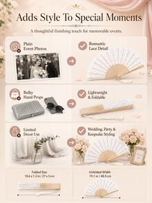 Vintage Spitzen-Faltfächer mit Rippen, Hochzeitsfotografie-Requisite, exklusiver Spitzen-Faltfächer für Brautjungfern bei Outdoor-Hochzeiten, eleganter Hochzeitsgast-Souvenir, tragbarer Spitzen-Handfächer - Antiker Fächer - Übersicht 4