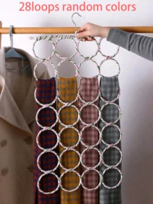 1pc 28-Ring & Colorful Woven Foldable 16-Ring Scarf Hook, Random Color Belt Storage Rack. Perfect For Home, Bedroom, Autumn, Spring & Holiday Decor. Practical Storage Rack, Matches Women's White T-Shirts, Black Pants, Winter Clothes & Dresses - Random Color - View 8