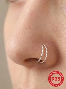 1 buah 20G 9mm 925 Sterling Silver Cincin Hidung Anting Tindik Tulang Rawan/Septum Lingkaran Tulang Rawan Lunak Perhiasan Hidung Ganda Terpilin - Putar perak - View 6