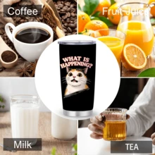 1pc/5pcs 20oz Surprised Cat Gift Insulated Coffee Mug, Funny Text Cartoon Cat Print Vacuum Insulated Travel Cup, Suitable For Cat Lovers, Daily Holiday Gift, Funny Birthday Gift For Boyfriend/Girlfriend, Iced Coffee, Juice, Oatmeal - Black - What Happened? - View 7