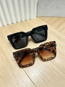 MEIRONG 2 Pairs Women's Plastic Large Frame Bohemian Fashion Glasses Set, Suitable For Daily Use, Accessories - Black Leopard Print - View 3