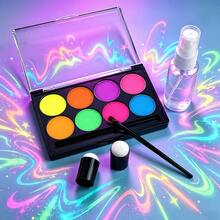 8 Colors UV Fluorescent Watercolor Paint Set, Glow-In-The-Dark Painting Pigments, Water-Based , Easy To Clean, Creative Art DIY Painting Set With Free Brushes, Suitable For Hand-Drawn Graffiti And Creative Art Creation - Sets - View 5
