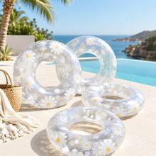 Inflatable Daisy Swim Ring, PVC Material Inflatable Pool Float, Pool Tube, Adult Beach Swimming Party Float, Summer Beach Bachelor Party Pool Party Supplies - White - View 4