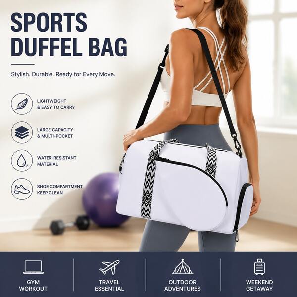 1pc Badminton Travel Fitness Bag, Unisex, Suitable For Business Trips, Short Trips, Daily Fitness And Ball Sports. Includes Independent Racket Compartment With Dry-Wet Separation, Black And White Color Block Geometric Mesh Decoration, Premium Waterproof Leather Fabric, Large Capacity, Scratch-Resistant And Wear-Resistant, Zipper Closure, Minimalist Fashion Sports Design.
