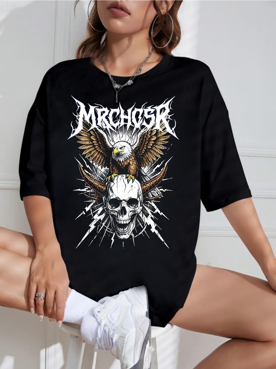 Koszulka vintage MRCHCSR Bull Head Lightning Bolt Retro Gothic Graphic ...