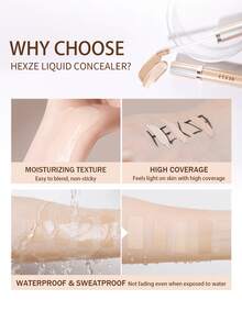 HEXZE Full-Coverage Liquid Concealer | Long-Lasting, Crease-Free & Lightweight Covers Acne Marks & Dark Circles #Light For Fair Skin Tones - Light - View 3