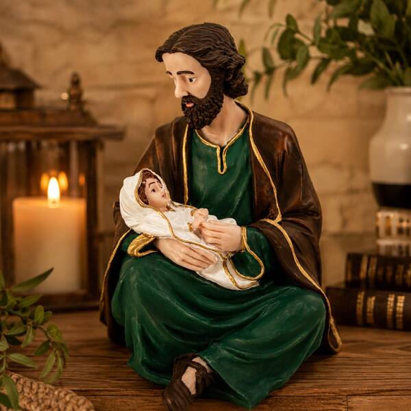 Imagem São José Sentado C/menino Jesus 20 Cm Resina Premium Decoração