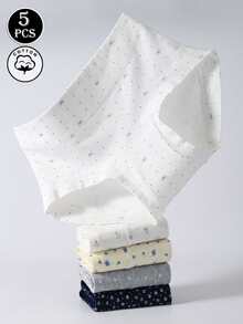 5 chiếc/gói Quần lót nữ bằng cotton, họa tiết hoa, nơ, thiết kế dễ thương, cạp trung, che phủ toàn diện, không đường may - Nhiều màu - Xem 4