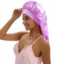 ZTZI Extra Long Sleep Bonnet, Smooth Night Hair Cap For Long Braids & Curly Hair, Wide Elastic Headband Solid Color Casual Polyester Fiber Bonnet For Daily Wear All Seasons - VC Bow 9008 - View 7