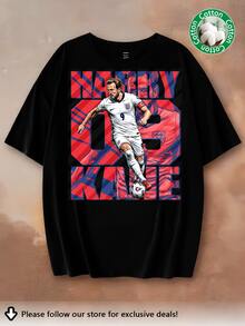 Camiseta Gráfica Vintage de Harry Kane, Selección Nacional de Inglaterra, Número 9, Franja Roja, Estilo Retro de los 90, para Hombres, Mujeres y Adolescentes, Camiseta de Fútbol Oversized de - Negro - Ver 1