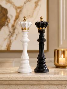 現代象棋棋子雕像，金色點綴，優雅國王與騎士雕塑，適合客廳咖啡桌、豪華居家辦公室桌面裝飾，極簡黑白小雕像，適用書架與玄關造型 - B - 查看 5