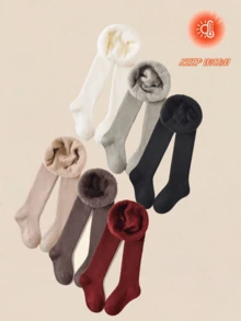 3 piezas Mallas suaves para niñas, forradas térmicamente de manera cómoda, apropiadas para otoño e invierno, colores aleatorios - Multicolor - Ver 6