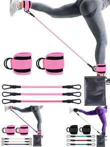 6pcs Ankle Resistance Bands With Cuff Resistance Bands, Suitable For Workout, Hip Exercise Equipment, Sports Rings For Kickback Hip Joint Fitness Training Cable Ankle Straps And Glute Exercise Equipment - A - View 2