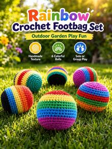 Handmade Crochet Bean Bag Set, Rainbow Yarn Bean Bags, Outdoor Lawn And Garden Game Toys, Portable Bean Bag Balls, Suitable For Solo Practice, Group Games, Backyard Picnics, Parties And Travel Fun - Multicolor - View 2