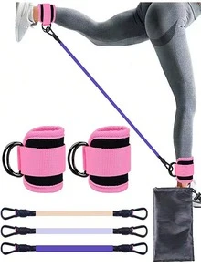 6pcs Ankle Resistance Bands With Cuff Resistance Bands, Suitable For Workout, Hip Exercise Equipment, Sports Rings For Kickback Hip Joint Fitness Training Cable Ankle Straps And Glute Exercise Equipment - A - View 8