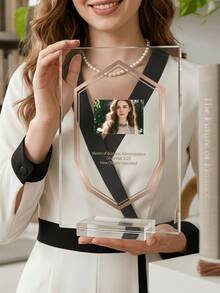 1Pc Personalized Custom Photo Text Acrylic Trophy, Custom Photo & Text. Desktop Display Award Plaque For Corporate Recognition, Employee Of The Year, Graduation Gifts, Wedding Anniversary Presents, Retirement Gifts For Executives Managers HR Teams - Multicolor - View 6