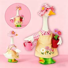 Outdoor Goose Outfit Set With Floral Bonnet And Gardening Apron, Creating A Cute Lively Farmhouse Vibe For Lawn, Porch, Patio, Yard And Seasonal Decor - Multicolor - View 2