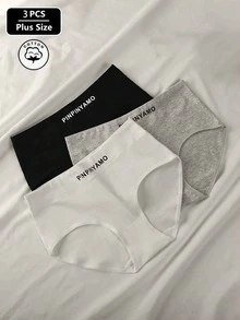 3pcs Set Plus Size Women Breathable Letter Print Lifting Triangle Briefs - Multicolor - View 3