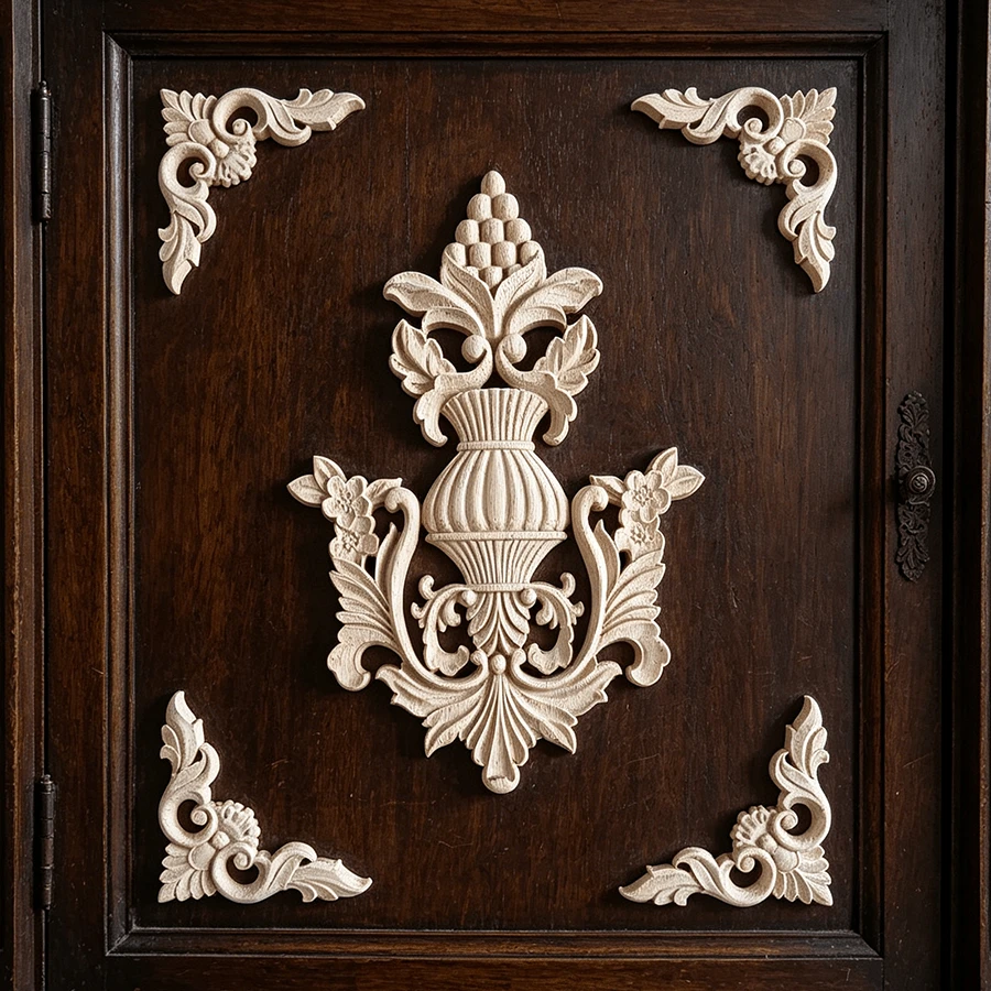 5pcs Solid Wood Carving Decals And Corner Flowers, Home Decorations, Suitable For Cabinets, Doors And Windows, Furniture, Background Walls, Porches, Offices And Other Decorations, Holiday Decorations, DIY Decorations. - Multicolor - View 1