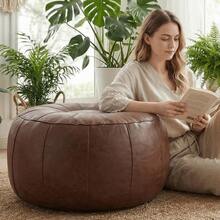 Round Seat Cushion Cover Faux Leather Large Capacity Sofa Stool Cover Minimalist Unstuffed Storage Leg Bench Storage - Multicolor - View 9