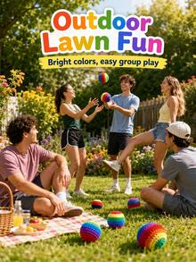 Handmade Crochet Bean Bag Set, Rainbow Yarn Bean Bags, Outdoor Lawn And Garden Game Toys, Portable Bean Bag Balls, Suitable For Solo Practice, Group Games, Backyard Picnics, Parties And Travel Fun - Multicolor - View 10