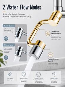 360° Rotating Faucet Extender, Dual Mode Aerator With Brass Extension Arm, Suitable For Kitchen And Bathroom Sink Dishwashing, Cup Rinsing, Ideal For Home Users, Renters And Cooking Enthusiasts, Housewarming, Mother's Day And Christmas Gift - U-shaped Robotic Arm Universal Faucet - View 2