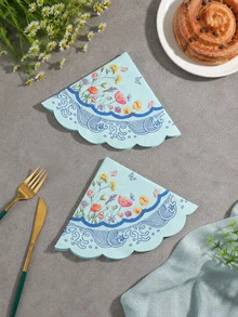20pcs Elegant Gold Embossed Floral Butterfly Napkins, Scalloped Edge, Disposable, Suitable For Birthday Party, Spring Tea Party Decoration, Shower Party, Wedding, Bridal Shower, Paper Table Setting - Paper Napkin - View 1
